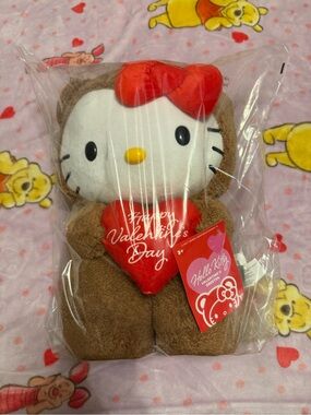 Hello Kitty Brown Plush with Red Bow and Heart